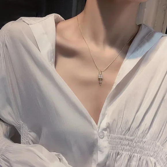 NEW 14K Gold Plated Diamond Lock Key Necklace - Picture 3 of 14